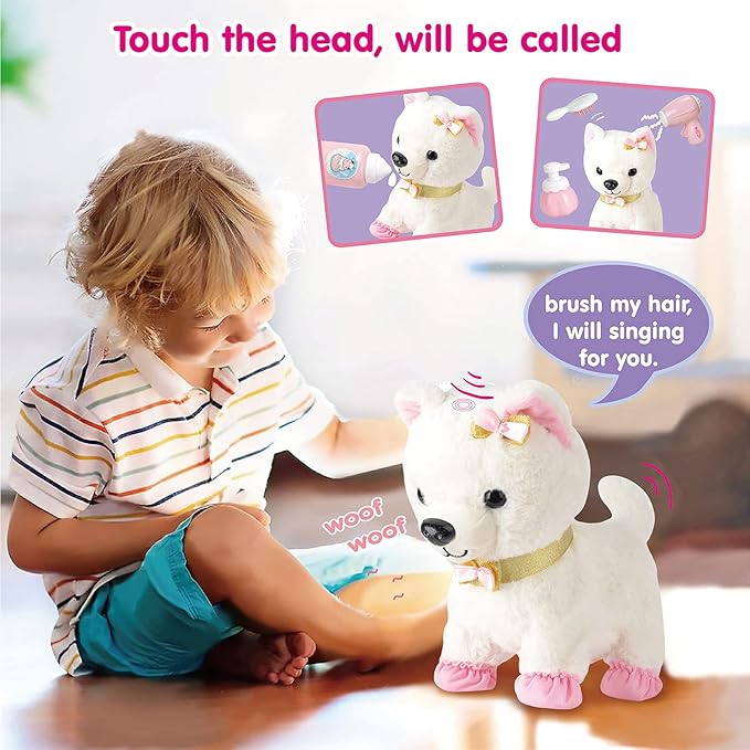 Electronic Walking Plush Dog Toy with Remote Control Leash, Realistic Interactive Puppy Pet Dog, Walking, Barking, Wagging Tail & Nod Head, Includes Puppy Accessories, Gifts for 3-6 Year Boys Girls