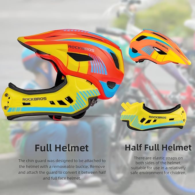 ROCKBROS Kids Full Face Helmet Kids Bike Helmets Lightweight Toddler Mountain Bike Helmet Detachable for MTB BMX Skating Cycling Scooter Safety Bicycle Helmets for Youth Child Boys Girls Ages 3-16