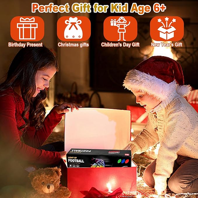 Rechargeable Glow in The Dark Football for Kids 8-12 with Pump, 4 Modes Light Up Footballs for Kids 8-12, Night Led Youth Kid Junior Beach Football, Birthday Footballs Stuff Gifts Toys