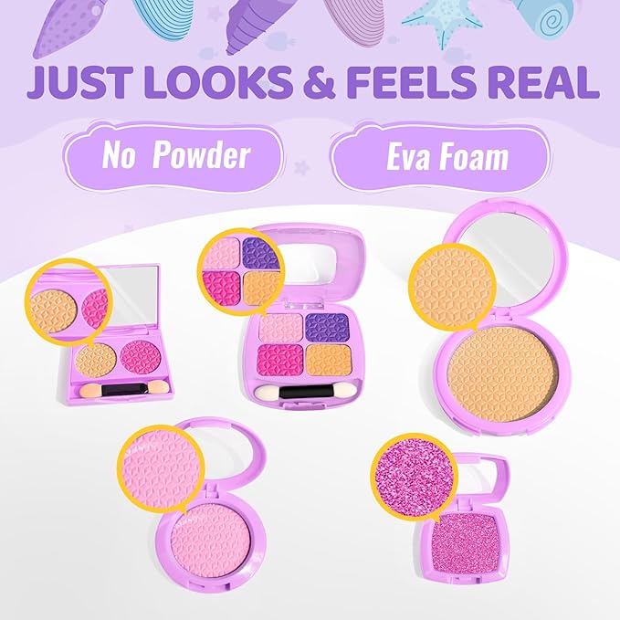 INNOCHEER Pretend Makeup for Toddlers Toys, Fake Makeup Mermaid Toys for Girls Purse, Toddler Makeup Kit Pretend Play Makeup Toys, Toy Mermaid Makeup for Kids, Gifts Toys for 3 4 5 6 7+ Year Old Girls