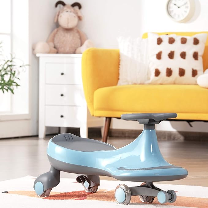 BABY JOY Wiggle Car for Kids, Swing Car with LED Flashing Wheels, No Batteries, Gears or Pedals, Uses Twist, Turn, Wiggle Movement to Steer, Ride-on Toy for Boys Girls 3 Year Old and Up (Blue)