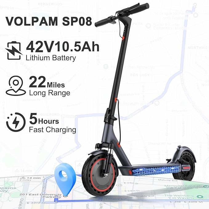 VOLPAM Electric Scooter, 350W/500W Powerful Motor, 8.5"/10" Solid Tires, 19/22Mph, 28/21/12 Miles Range,Dual Braking