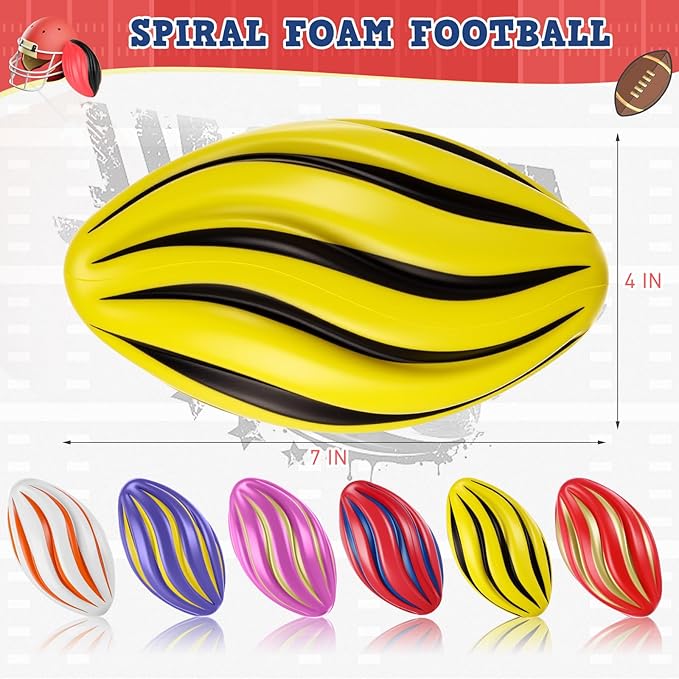Jerify 12 Pcs Mini Foam Footballs for Kids Students 7 Inch Small Spiral Football Toys Easy Grip Waterproof Soft Emulation Ball for School Gift Sports Party Game (Vivid Color)