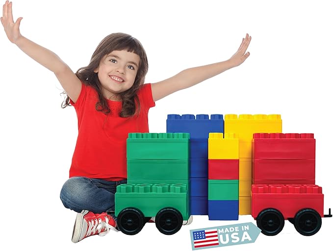 BiggoBlocks Big Blocks for Kids Ages 4-8 — Indoor & Outdoor Blocks for Kids Games — Large Building Blocks (24 pc with 2 Cars) Big City Set