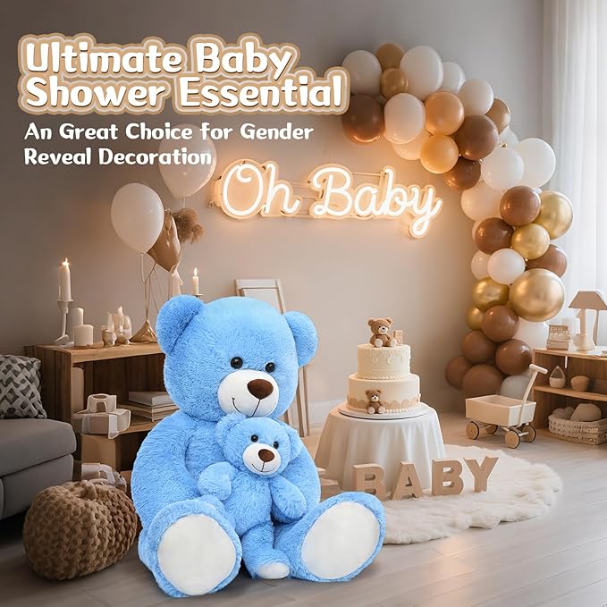 MorisMos Mom and Baby Giant Teddy Bear, 39inch Soft Big Teddy Bears Stuffed Animal Plush for Baby Shower, Birthday, Blue