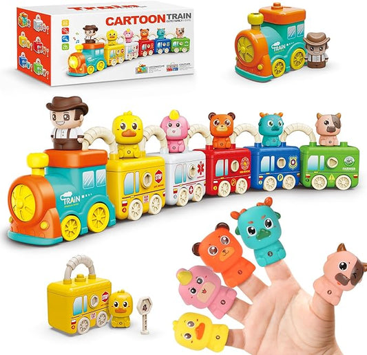 Learning Toys for Toddlers 2 3 4 Years, Musical Educational Farm Train Montessori Learning Toy with 6 Farm Animals and Farmer Learn, Key Unlock Fun, Easter Christmas Birthday Gift for Kids Boys Girls