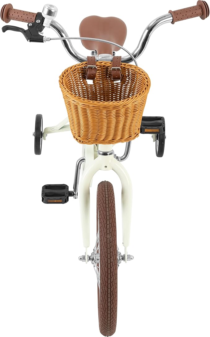 Retrospec Beaumont Mini 16in Kids Bike with Training Wheels & Basket - Beginner Bicycle for 4-6 Year Olds, Low-Profile Frame, V-Brakes & Safety Bell