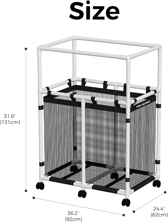 Pool Storage Bin, 105 Gallons, Holder for Noodles, Toys, Floats, Towels, Mesh Organizer for Swimming Equipments, Basic Pro Style