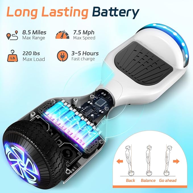 Scooter with Bluetooth Corlorful LED Lights, 6.5" Wheels, Dual 300W Motor Scooter for Kids Girls Boys Adults, All Ages