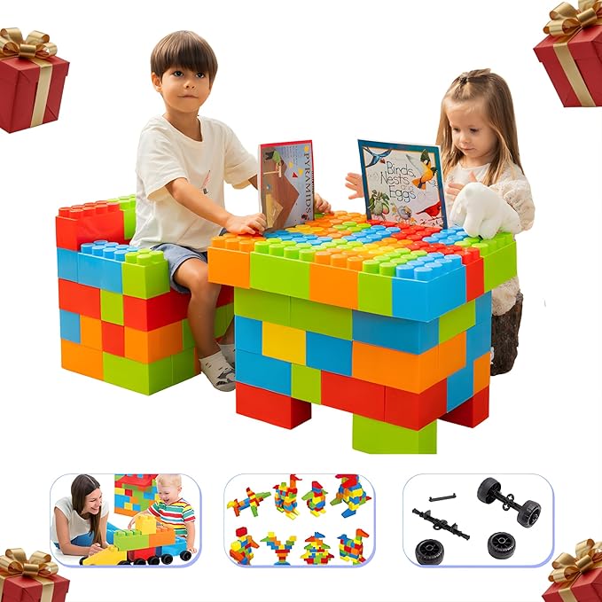 PLATPORTS 86-Piece Jumbo Big Blocks Set – Giant XL Large Building Blocks for Kids Ages 2–8, Durable Plastic Construction Set for Indoor & Outdoor Play
