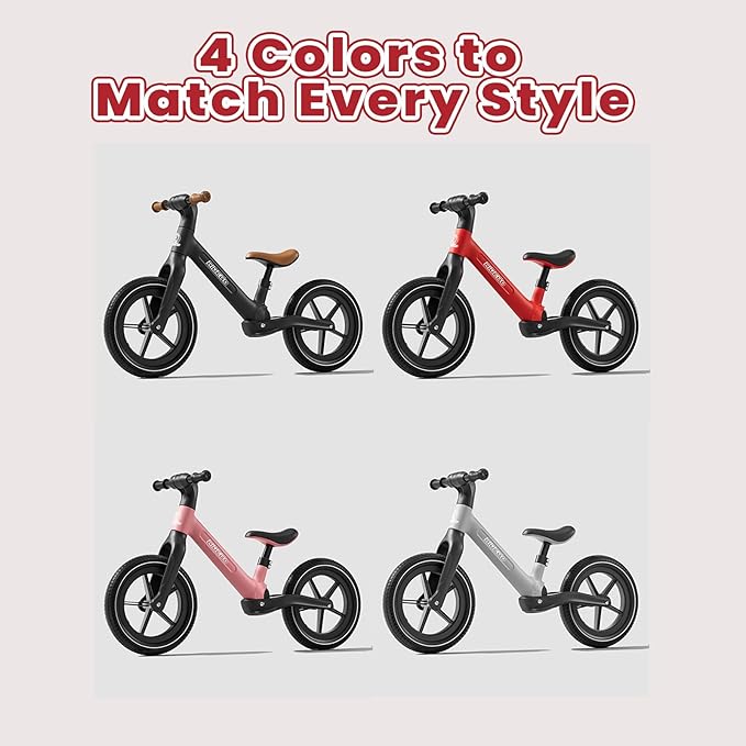 Ridego 14 Inch Balance Bike for Kids 3–6 Years, Lightweight Toddler Bike with Air Rubber Tires, Adjustable Seat, Durable Push Bicycle Gift for Boys & Girls