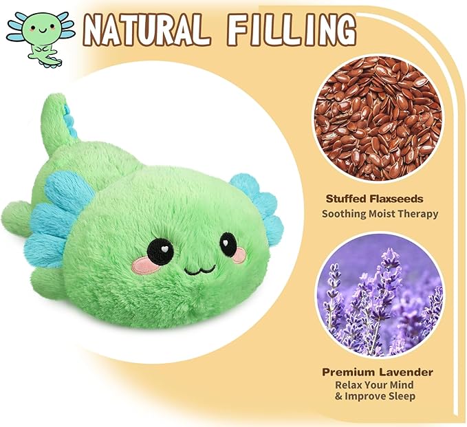 Cuckool Mint Axolotl Stuffed Animals, Microwavable Stuffed Animals Heating Pad for Cramps, Pain Stress Relief, Heatable & Coolable Lavender Scented Plush Toys for Anxiety, Women & Kids Bedtime