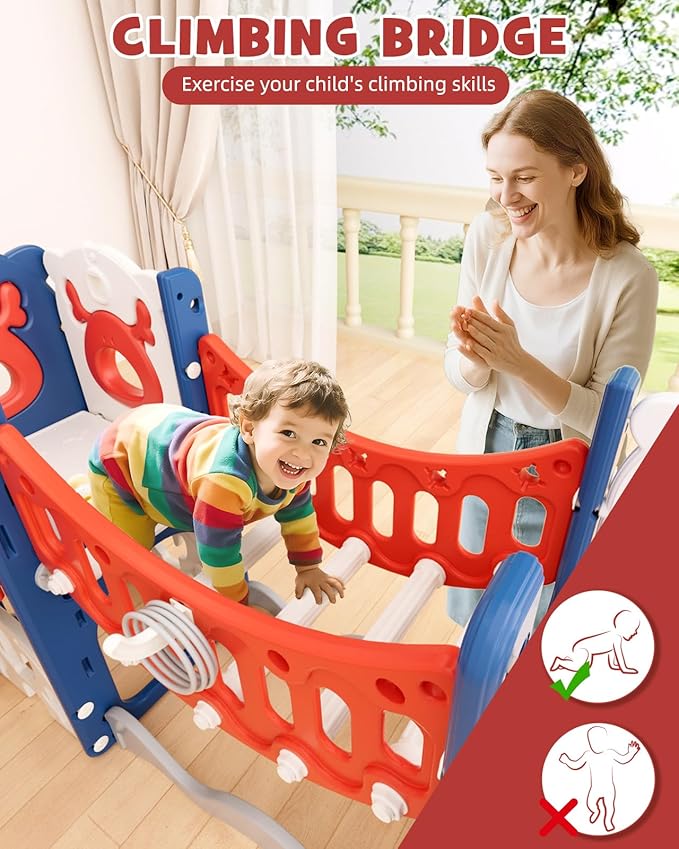 XJD Toddler Slide,11 in 1 Kids Slide for Toddlers 1-3, Toddler Climbing Toys,New Upgrade with Golf Set, Basketball Hoop for Indoor Outdoor Playset (Blue Red)