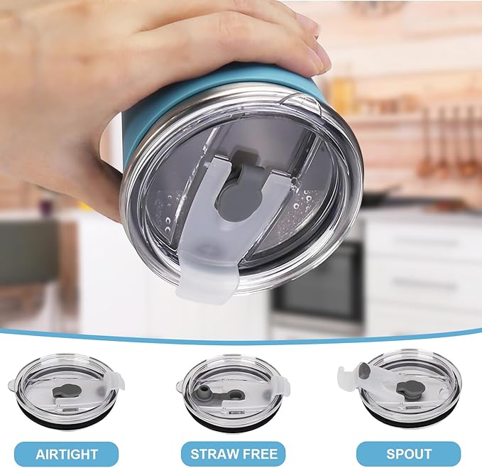 2 Pack Kids Cups with Straws and Lids Leak Proof, 12oz Sippy Cups for Toddlers with Colorful Sleeves, Unbreakable Stainless Steel Water Tumblers (Blue & Peach)