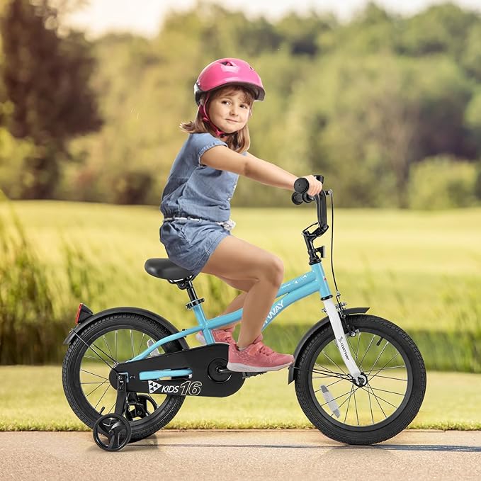 COSTWAY 12/14/16/18 Inch Kids Bike, Children Toddler Bicycle with Training Wheels, Adjustable Seat & Handlebar, Handbrake & Coaster Brake, Reflectors, Bell, Suitable for 3-8 Years Old Boys Girls