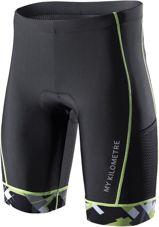 MY KILOMETRE Mens Triathlon Shorts with Adjustable Drawstring Easy Reach Leg Pockets Chamois for Long-Distance Tri Race