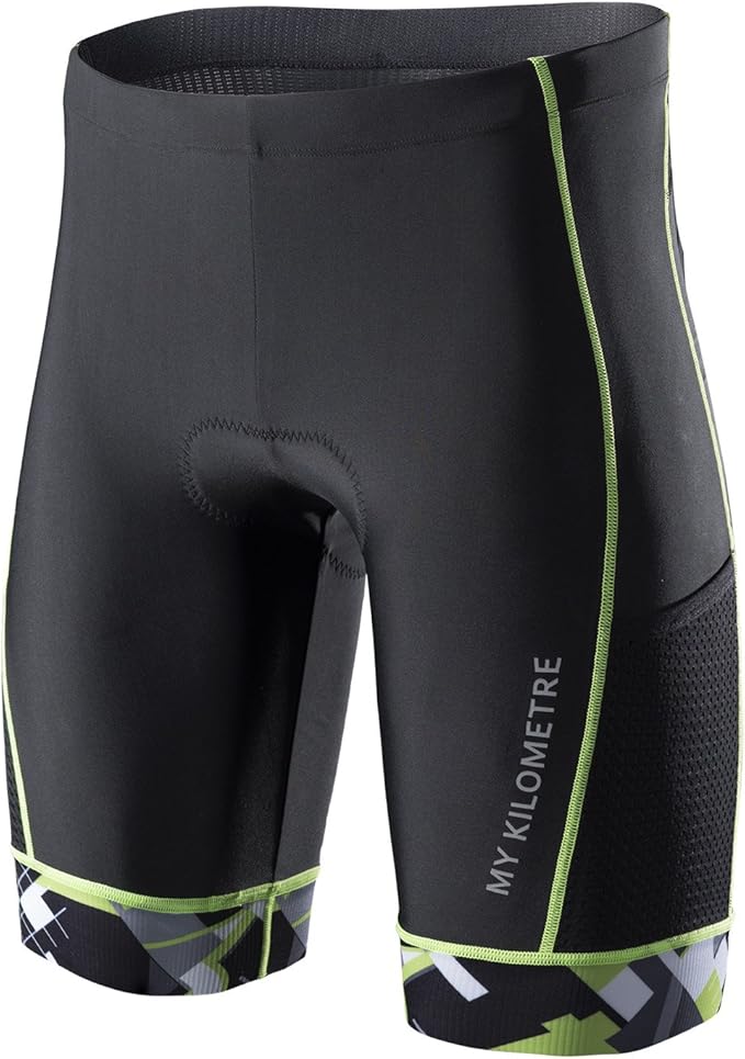 MY KILOMETRE Mens Triathlon Shorts with Adjustable Drawstring Easy Reach Leg Pockets Chamois for Long-Distance Tri Race