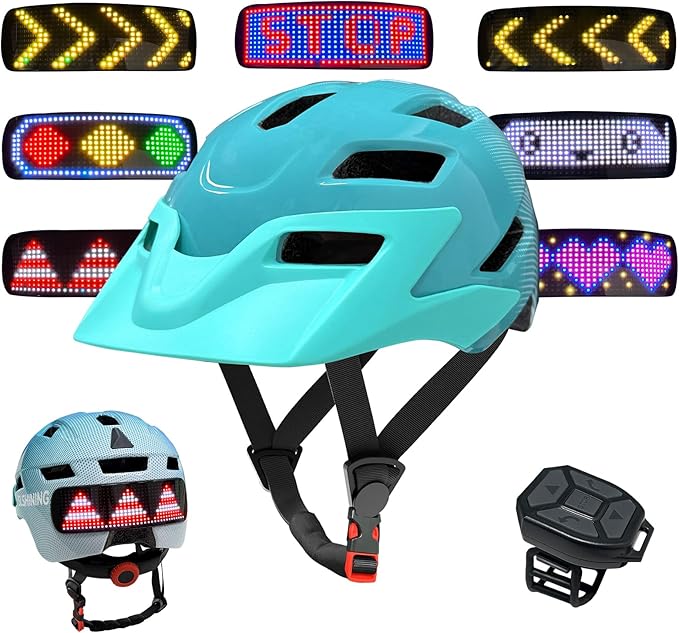 Kids Bike Helmet with LED Lights, Remote Control Turn Signals Safety Helmet Back Light for Youth Mountain Cycling Scooter Skateboarding, Adjustable and Lightweight for Boys Girls