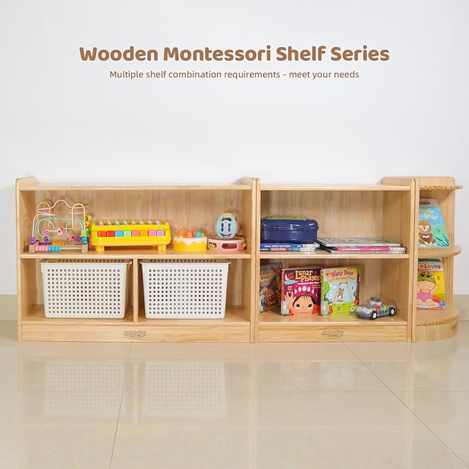 Montessori Shelf, Toy Shelf for Kids, Kids Bookshelf, 2-Tier, 3-Section Wooden Book Shelf, Toy Storage Organizer for Kid Rooms, Palyroom, Nursery (35-2/5"*23-5/8"*11-4/5")