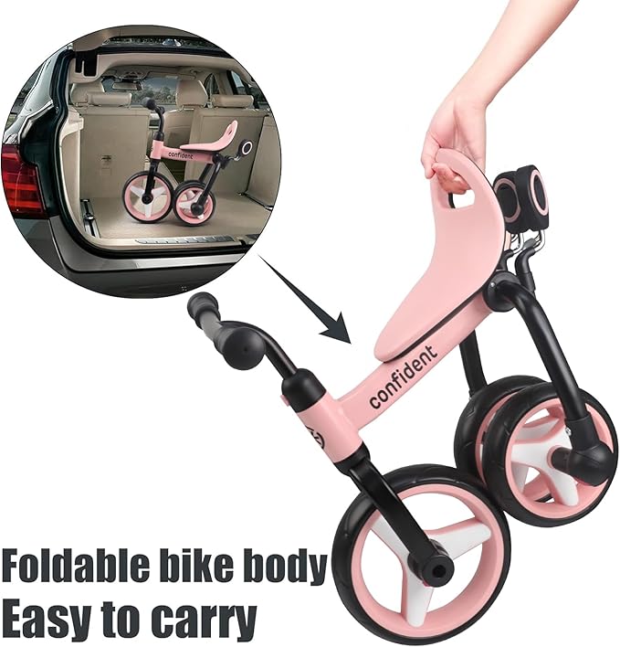 YGJT 4 in 1 Tricycle for Toddlers Age 2-5, Folding Kids Trike Tricycles Toddler Bike with Adjustable Seat and Removable Pedal, Baby Balance Bike Ride-on Toys Gift for Baby Boys Girls Birthday