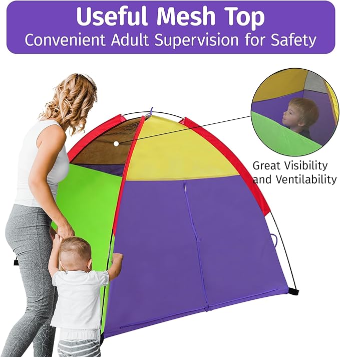 Alvantor Play Tents for Kids Pop Up Tent Toddler Tent Indoor/Outdoor for Children Boys Girls Pets Tent Portable Playhouse Camping Playground 58"x58"x47" Rainbow