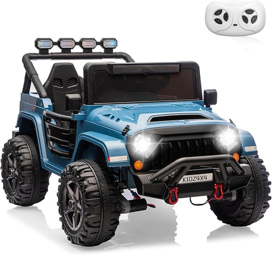 2 Seater Ride on Car Toy for Kids, 24V 4x4 Ride-on Truck, w/Parent Control, Soft Start, 3 Speed, 4-Wheeler Suspension, Bluetooth, LED Lights, Electric Car for Kids Toddler Ages 3-8, Lake Blue