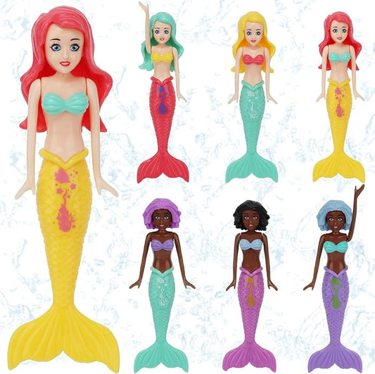 6 PCS Mermaid Dive Toys Set Sinking Pool Bathtub Games Dolls Colorful Underwater Diving Mermaids for Kids Girls Aged 3-12 Non-Repeating Designs for Swimming Skills Training Spring Summer Beach Fun