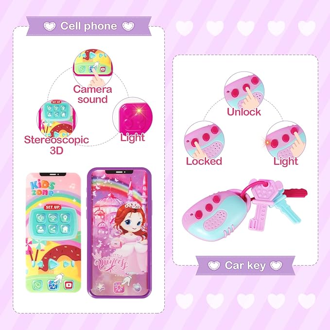 Shemira Play Purse for Little Girls, Princess Pretend Toys for Girls 3 4 5 6 7 8 Years Old, Christmas & Birthday Gift , Toddler Purse with Accessories, Kids Toy Purse, Purple