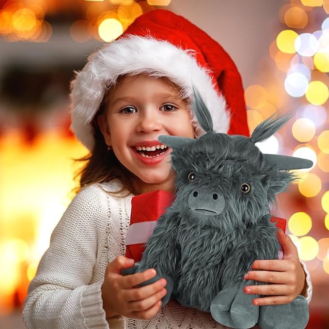 Heatable & Coolable Highland Cow Stuffed Animal, Microwavable Heating Pad for Soothing & Relaxation, Black Cattle Plushies for Stress Relief, Lavender Scented Stuffed Cow Gifts