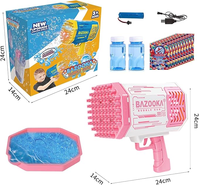 Bubble Gun, Bazooka Bubble Machine Gun, Bubble Blaster Gun with Bubble Solution, 69 Holes Bubble Bazooka Gun Outdoor Summer Toy Party Favors for Kids Pink Halloween Bubble Maker Blowers