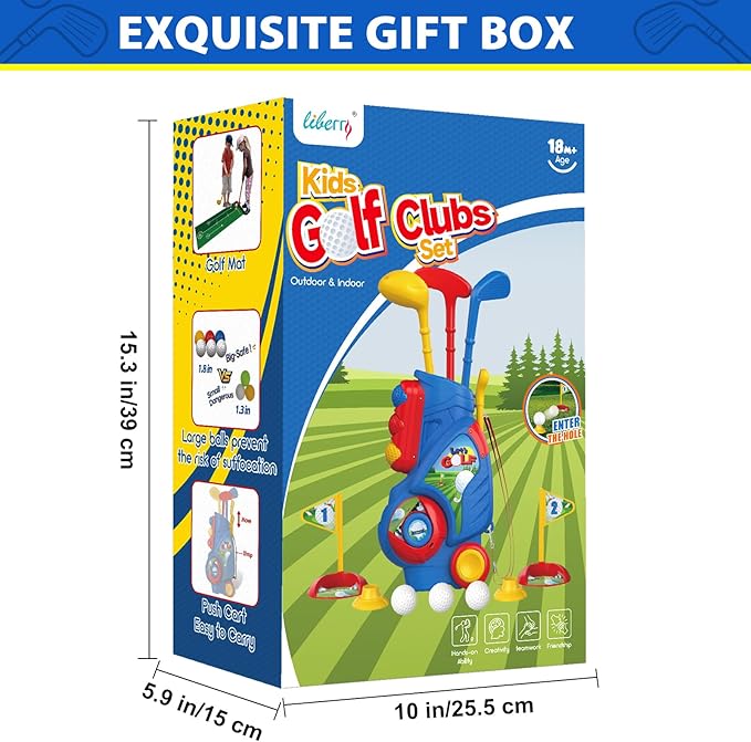 Liberry Toddler Golf Set for 2 3 4 5 Years Old Boys Girls, Upgraded Kids Golf Clubs Set with Golf Cart, Putting Mat, Outdoor Indoor Sports Toy Birthday Gift, Blue