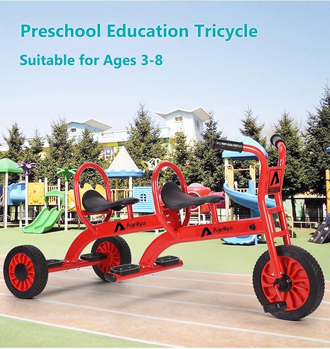 Kids Tricycles for Preschoolers Ages 3+, Ideal Outdoor Playground & Daycare Yard Trike with Passenger Seat, Durable Metal Pedal Kids Tandem Tricycles, Sturdy Carbon Steel Frame, Solid Rubber Tires