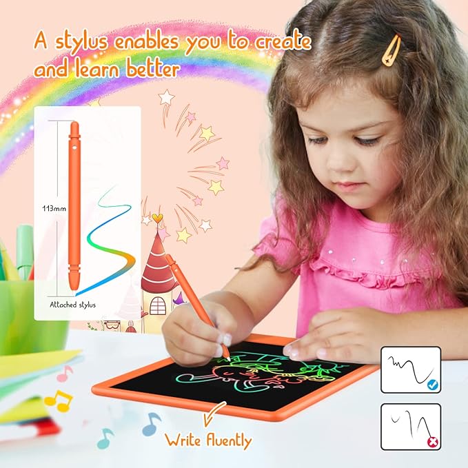 LCD Writing Tablet Doodle Board, Colorful Drawing Pad, Electronic Drawing Tablet, Drawing Pads,Travel Gifts for Kids Ages 3 4 5 6 7 8 Year Old Girls Boys (10.5 inch, Orange)