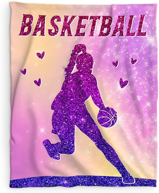 Basketball Blanket Gifts for Girls- 60x80 Inches Sport Throw Blanket for Women Kids Teens- Pink Soft Fuzzy Blankets for Couch Sofa Bed- Basketball Lovers Gifts