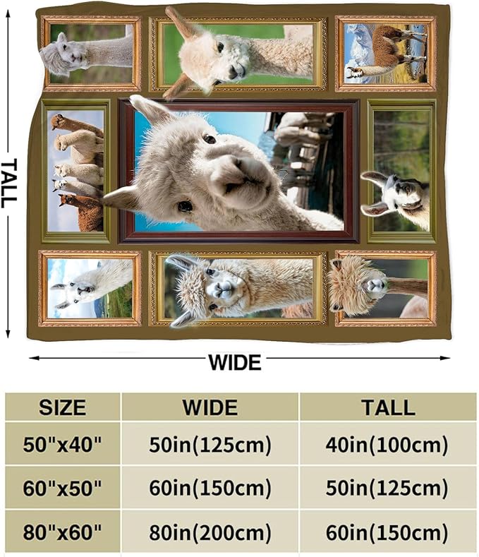 Alpaca Blanket Fleece Soft Warm Plush Llama Animal Throw Blanket Lightweight Plush Fuzzy Cozy Cute Alpaca Blankets Gift for Kids Adult Suitable for Couch Sofa Bed 50"X40"