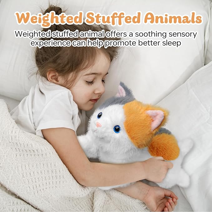 19 inch 3 Pounds Cat Weighted Stuffed Animals, Realistic Weighted Cat Stuffed Animal, Sensory Comfort Plush Throw Pillow, Soft Kawaii Kitty Plush Toy Gift for Adults Kids Youth