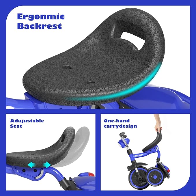 Glaf Toddler Bike for 2-5 Year Olds Tricycle for Toddler 1-3 Kids Tricycle Baby Bike with Adjustable Seat and Storage Basket Kids Trike Toys & Birthday Gifts for 1+ Years Old Boys Girl (Blue)