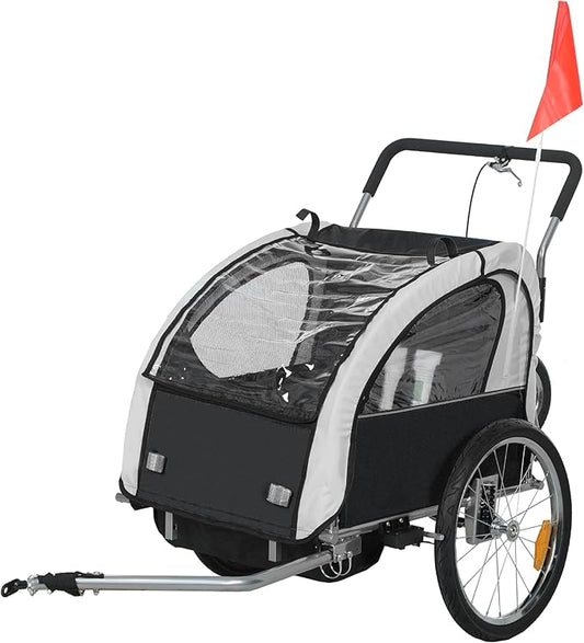 Aosom Elite 360 Swivel Bike Trailer for Kids Double Child Two-Wheel Bicycle Cargo Trailer with 2 Security Harnesses