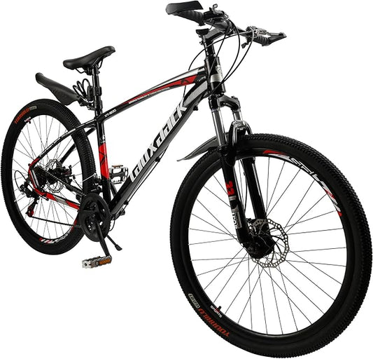 Bruce & Shark 27.5 inch Mountain Bike, 21-Speed Front Suspension & Mechanical Disc Brakes, 265 LBS Load, Adjustable Ergonomic Seat, City/Road Commuter MTB Bicycles for Adult