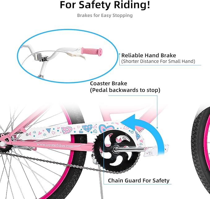 JOYSTAR Angel Girls Bike for Toddlers and Kids Ages 2-13 Years Old, 12 14 16 18 20 Inch Kids Bike with Training Wheels & Basket, 20 24 Inch Girls Bicycle with Handbrake & Kickstand