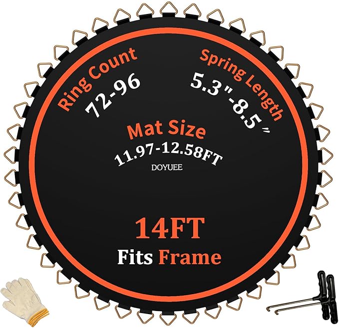Trampoline Mat Replacement，Fits 14ft Frame, with72/80/84/88/96 Rings for Choose,Fits 5.3"-8.5" Springs, Trampoline Mat Diameter 11.97ft-12.56ft，Spring and Frame not Included