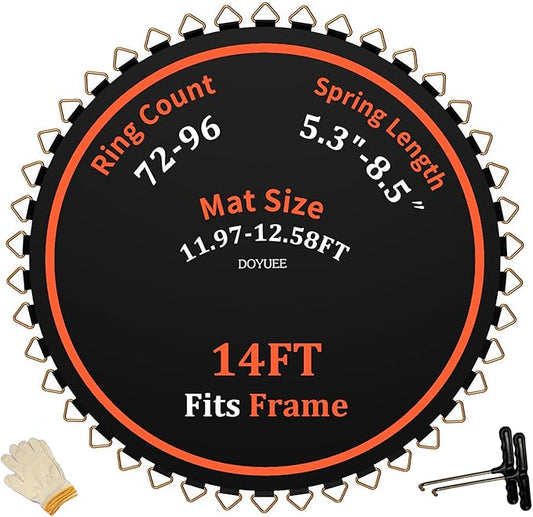 Trampoline Mat Replacement，Fits 14ft Frame, with72/80/84/88/96 Rings for Choose,Fits 5.3"-8.5" Springs, Trampoline Mat Diameter 11.97ft-12.56ft，Spring and Frame not Included