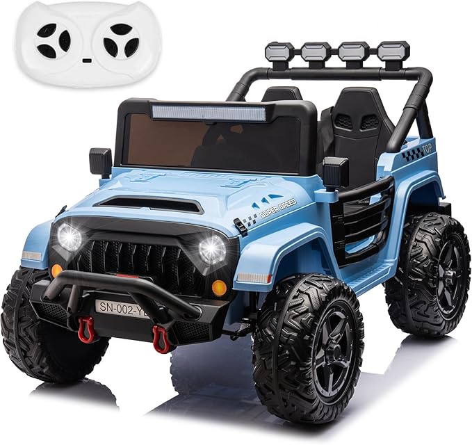NEWQIDA 24V 2 Seater Ride on Car w/Remote Control 4wd Kids Electric Vehicles Ride on Toys Car, EVA Tires Wheels, 20" Spacious Seat, LED Lights, Music, Spring Suspension, 4x200W Motors, GrayBlue