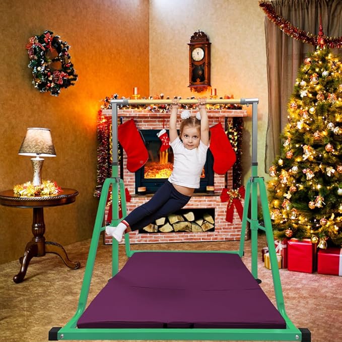 Foldable Gymnastics Kip Bar,Horizontal Bar for Kids,No Wobble Gym Equipment for Home Indoor,3' to 5' Adjustable Height,Gymnasts 1-4 Levels,300 lbs Weight Capacity