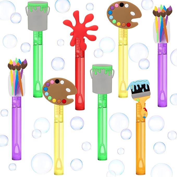 AFZMON 25 Art Painting Party Favors Bubble Wands for Kids, Sip and Paint Brushes Mini Bubbles Wand Toys, Welcome Back to School Theme Party Supplies Goodie Gift Bag Stuffers Pinata Classroom Prizes