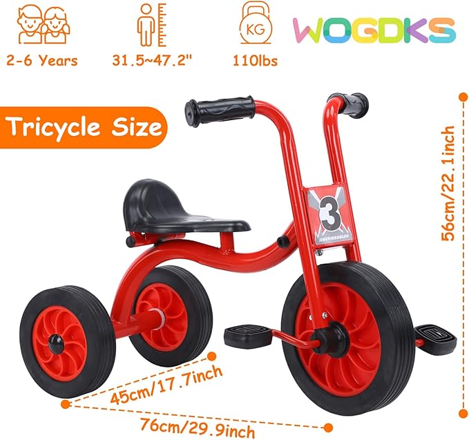 Kids Tricycle for Rider Ages 2+, Preschool Kids Trike Bike, Big Wheel Tricycle with Inflation-Free Rubber Wheels, Gift and Toy for Boys and Girls