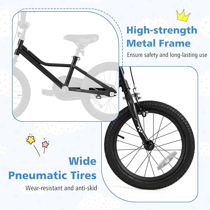 BABY JOY Kids Bike, 12 14 16 18 Inches Car Pattern Sporty Bicycle w/Removable Training Wheels, Hand & Coaster Brakes, Adjustable Seat & Handlebar, Girls Boys Bike