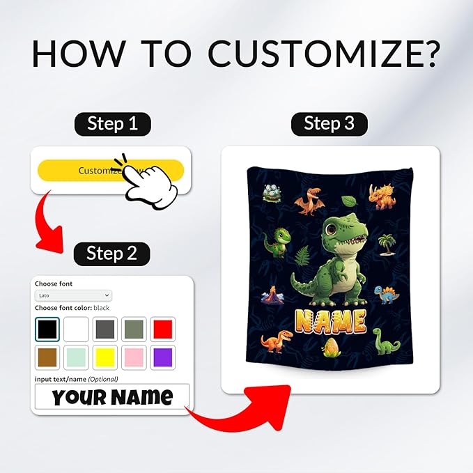 Dinosaur Blanket for Kids - Personalized Blankets Gifts for Boys Toddler - Cozy Lightweight Throw for Sofa Bedroom Decor, 4 Size