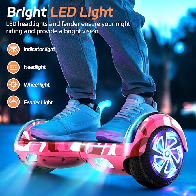Scooter with Bluetooth Corlorful LED Lights, 6.5" Wheels, Dual 300W Motor Scooter for Kids Girls Boys Adults, All Ages