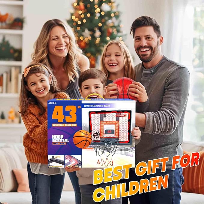 Indoor Basketball Hoop Toy for Girls - Basketball Hoops with Scoreboard&4 Balls, Backboard&Music Lights, Indoor Outdoor Basketball Sports Toys for Kids 4-8 8-12